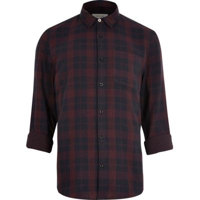 Burgundy double faced casual check shirt